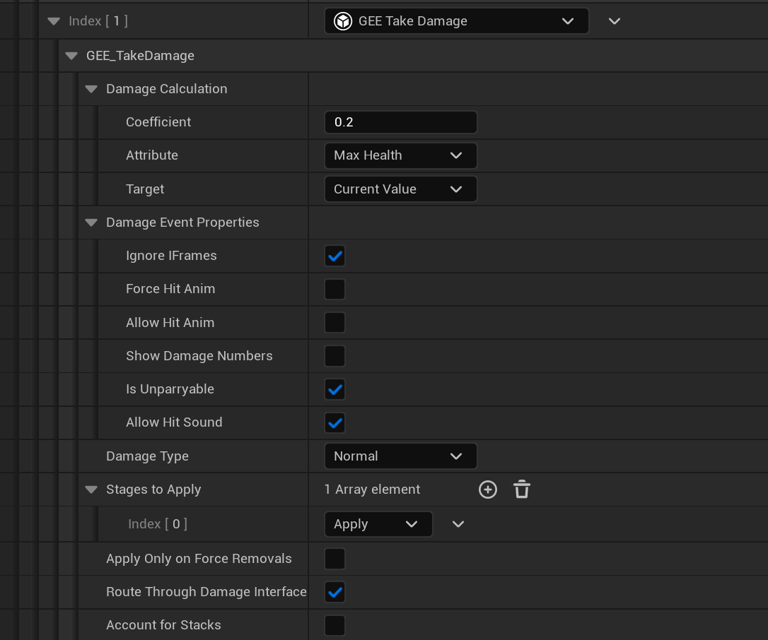 Example of a TakeDamage module in use.